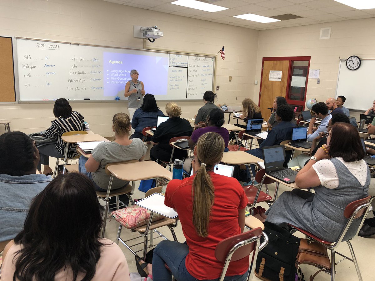 PolyglotPerezM's tweet photo. Today World Language Teachers we’re rocking and rollimg@im their kickoff sessions! Many thanks to all those who lead sessions! #wearedps #dpskickoff @DurhamPublicSch @DPS_K12C_I https://t.co/LWDXttHXy9