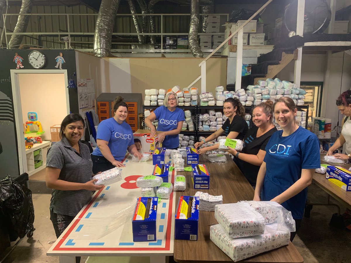 The #RTP Chapter of <a href="/WomenOfCisco/">Women Of Cisco</a> leaped right in with a diaper collection and packing project for <a href="/DiaperBankNC/">Diaper Bank of NC</a> - over 12,150 diapers packed for area parents! Great job everyone!
