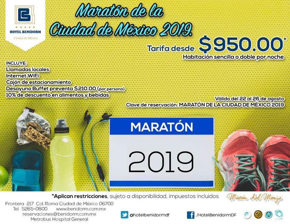 ¿Quién viene a correr al Maratón de la Ciudad de México?
Nos gusta apoyar este tipo de eventos que hacen que personas de diferentes ciudades, estados e incluso países se unan. 
Reserva llamando 01 55 5265 0800 o envía un correo a recepcion@benidorm.com.mx 

#MaratonDeLaCDMX #CDMX
