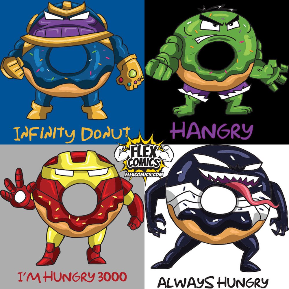 FlexComics's tweet photo. 🍩Introducing the first of a dozen new Flex Foodies!🍩
💪Available in a Tank, Tee, Muscle Tee, Racerback, Ladies Tee, Youth, & Toddler.
💥Only from https://t.co/jQvkEyu2z9
#flexcomics #flexfoodies #donutlife #donuts #donut #thorbod #hangry https://t.co/NTH5xlHzHk