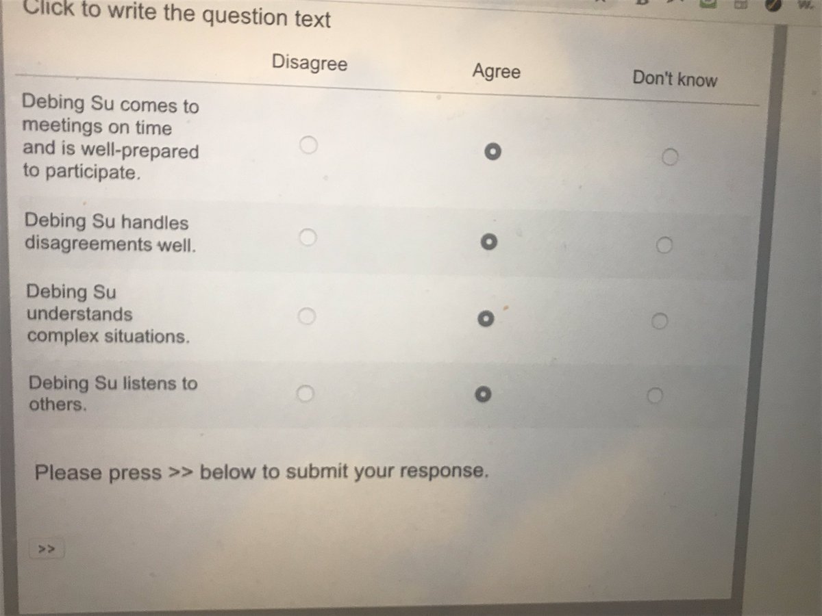 debingsu's tweet photo. Filling out peer assessment Qs for my MBA project. If I were the survey designer, I would ask: 1) Would you want to work with this person again? 2) Would you want to work for this person in the future? 3) Would you want to hangout with this person outside of work? https://t.co/k1pfn2sAGp