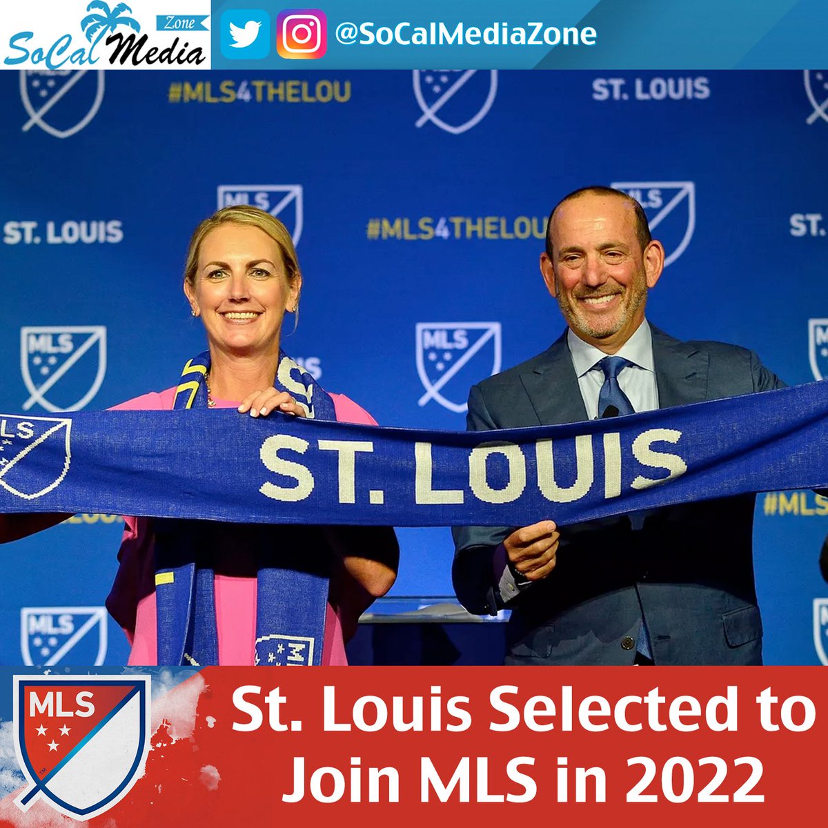 SoCalMediaZone's tweet photo. Make that an even 28 for the @MLS St. Louis will be the 28th team to join the already big league in 2022. #MLS4THELOU #mlsnews #mls #soccer #soccernews #futbolmls https://t.co/ga2y9Gaard