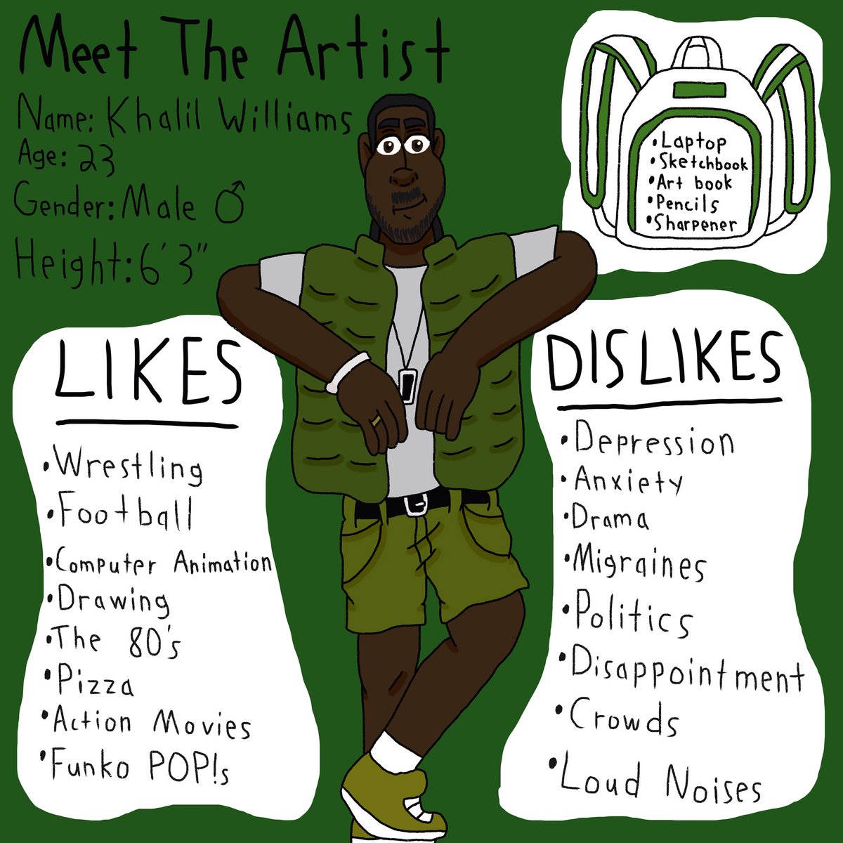 ArtByKhalilW's tweet image. As soon as I made this account, I knew what I wanted my first tweet to be. So this morning I drew this #MeetTheArtist on @Procreate as a way to let the Twitter world get to know me better! 
#DigitalArt #Procreate #IPadDrawing #DigitalDrawing #Drawing #ArtistsOnTwitter