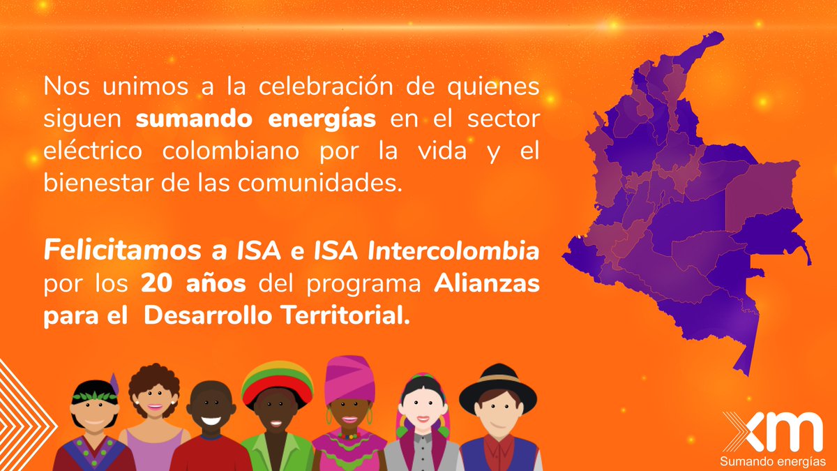 Felicitamos a <a href="/ISAConexiones/">ISAConexiones</a>  e <a href="/intercolombia/">ISA INTERCOLOMBIA</a> por la celebración de sus #20AñosDeAlianzas para el Desarrollo Territorial, con el que están #SumandoEnergías por la vida y el bienestar de las comunidades en las diferentes regiones de 🇨🇴.