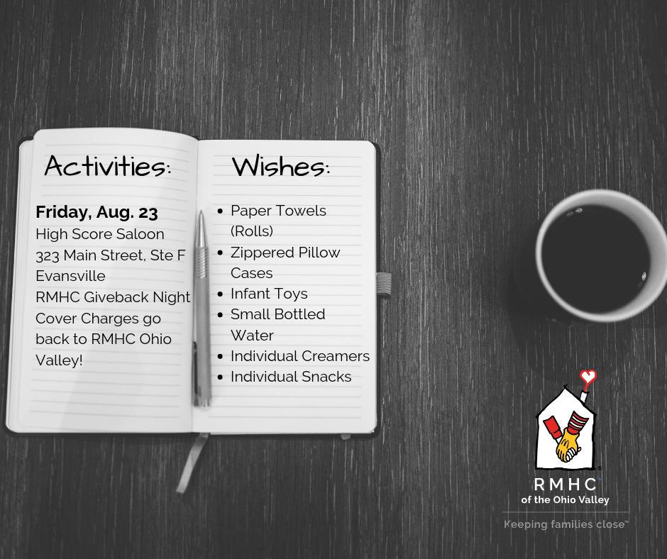 Happy Wednesday from RMHC. Check out the week's activities and wishes below! #WishListWednesday #forRMHC #KeepingFamiliesClose