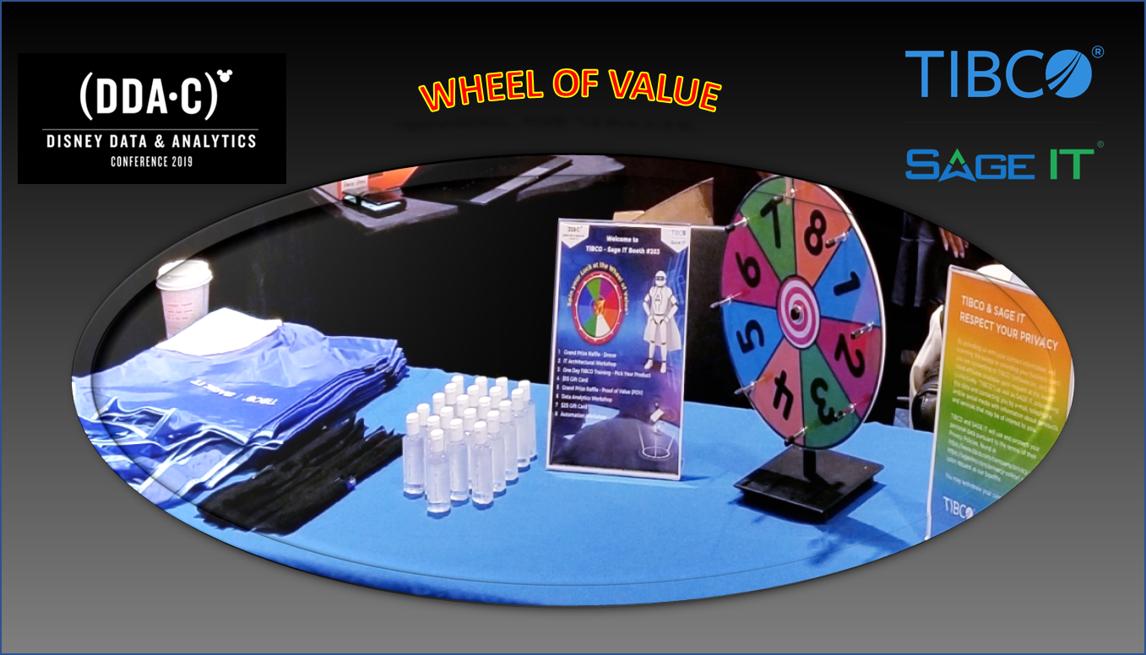SageITInc's tweet photo. This is the last and the final call for all attendees at @DDAConference to stake your claims at the Wheel of Value at our @TIBCO-@SageIT Booth #203.

#ddaconference #ddac2019 #disneyanalytics #disney #sageit #tibco #actionableinsights #ai #artificialintelligence #datascience https://t.co/AQOYC10DbB