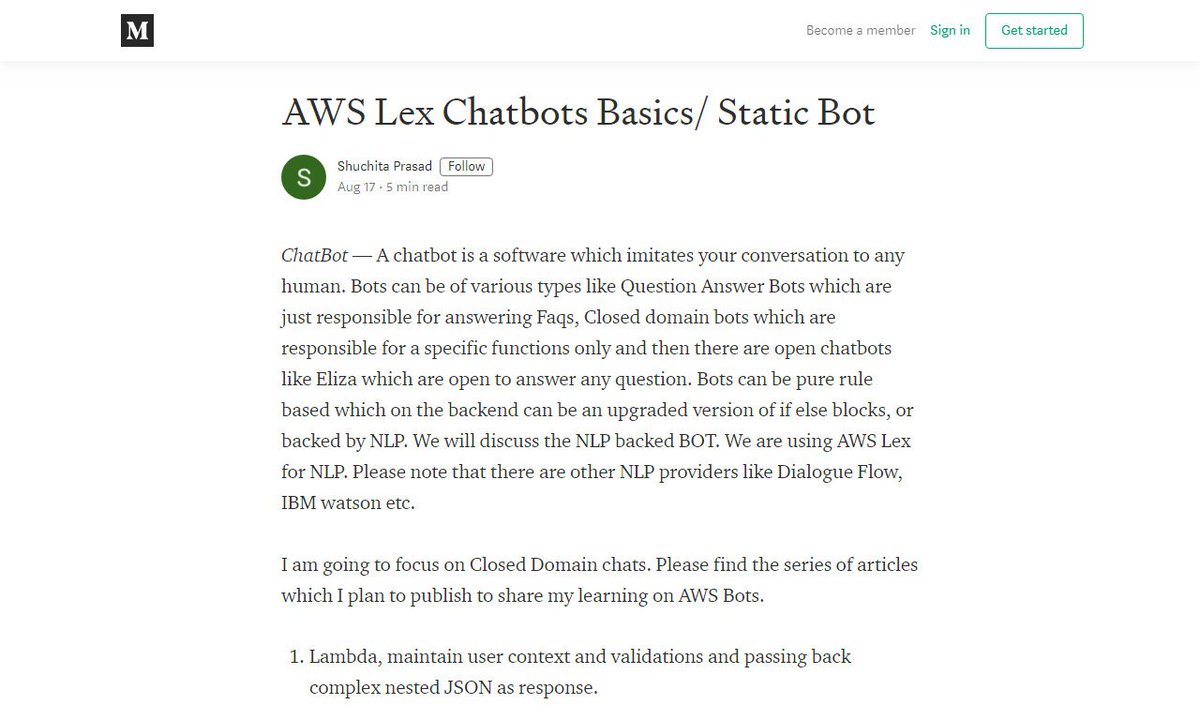 botcide's tweet image. AWS Lex Chatbots Basics/ Static Bot
#pleaserefer #adddescription #screenshot #please #user #chatbot
via @medium
☛ amp.gs/S0PB
