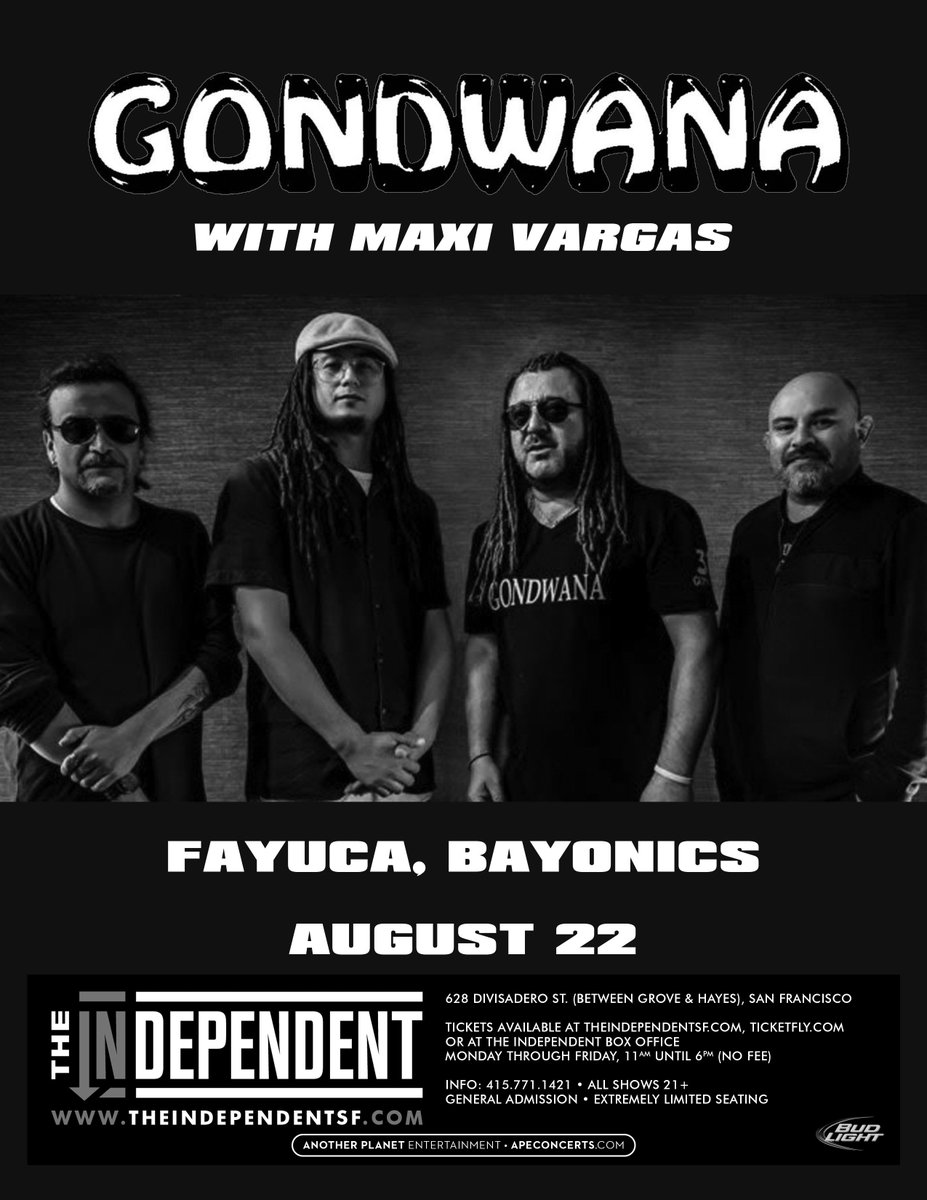 August 22nd, BAYONICS is at the Independent LIVE!! Come support us as we jam out with our brothas #Gondwana, #Maxi Vargas, #Fayuca and #DJ Stepwise.  Doors open at 7pm (628 Divisadero St.) #RESILIENCE