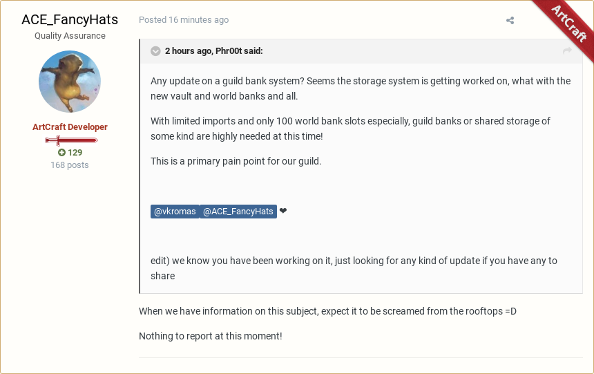 ProjectMalekai's tweet photo. ACE_FancyHats posted in "5.100 LIVE Feedback for 8/16/19" #Crowfall #RedPost
https://t.co/lN9T8bNFQl https://t.co/bIMNZTJgry