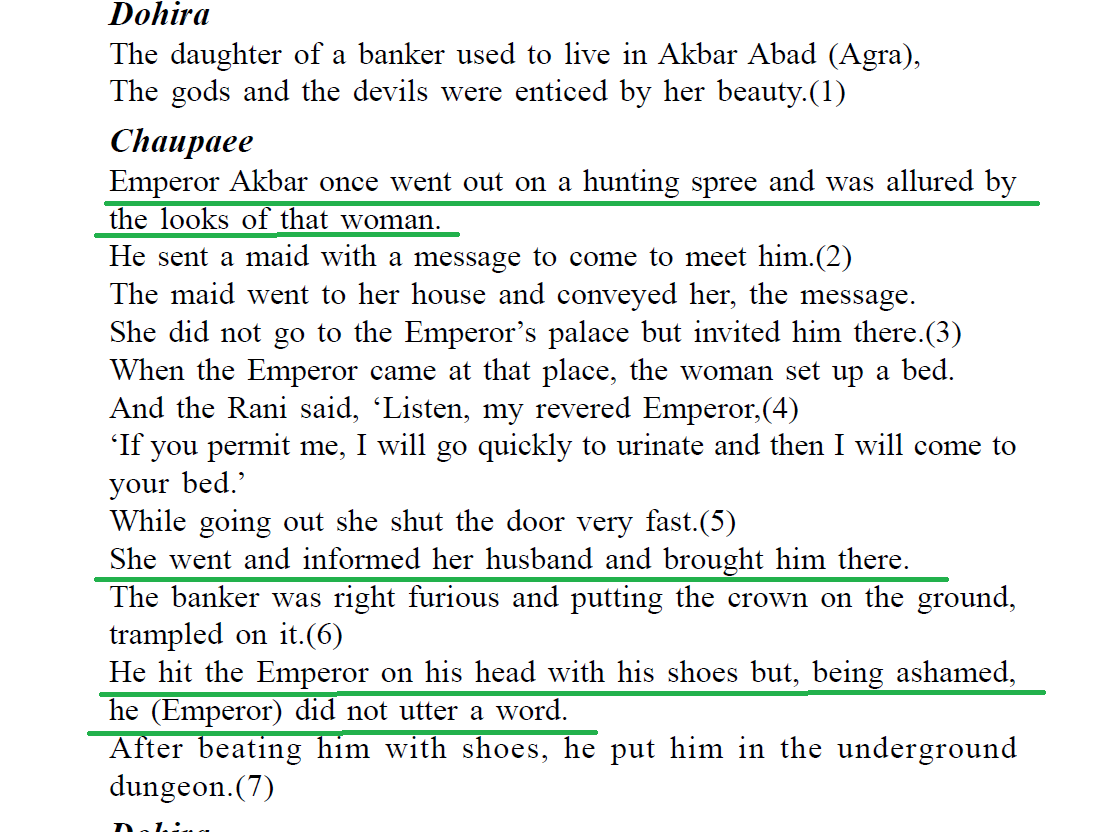 Rang Kumari's husband had no idea the intruder pursuing his wife was Emperor Akbar. He thrashed Akbar with shoes and locked him inside the room.The next day he informed the civil judge (Qazi) and handed over the intruder. Akbar was totally humiliated and couldn't speak a word.