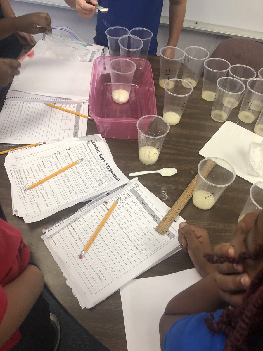 Mrs_Whitby_'s tweet photo. I wonder what will happen if we add soap to our baking soda and lemon juice mixtures? #observations #VCSScientists @CESWildcats https://t.co/QMw2pm8sUX