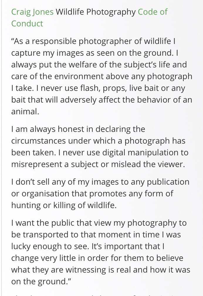 CraigJones17's tweet image. Craig Jones Wildlife Photography Code of Conduct :
craigjoneswildlifephotography.co.uk/ethics
#ethics #wildlifephotography #respectingwildlife #naturefirstimagesecond #ethicalphotography