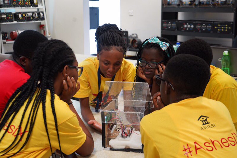 AshesiIX's tweet photo. At the Open House, families, friends and supporters of AIX participants saw displays and presentations of projects worked on during the two-week program.
#ashesiix #ashesix2019 #atAshesi #ashesi https://t.co/haUqT4XoRR