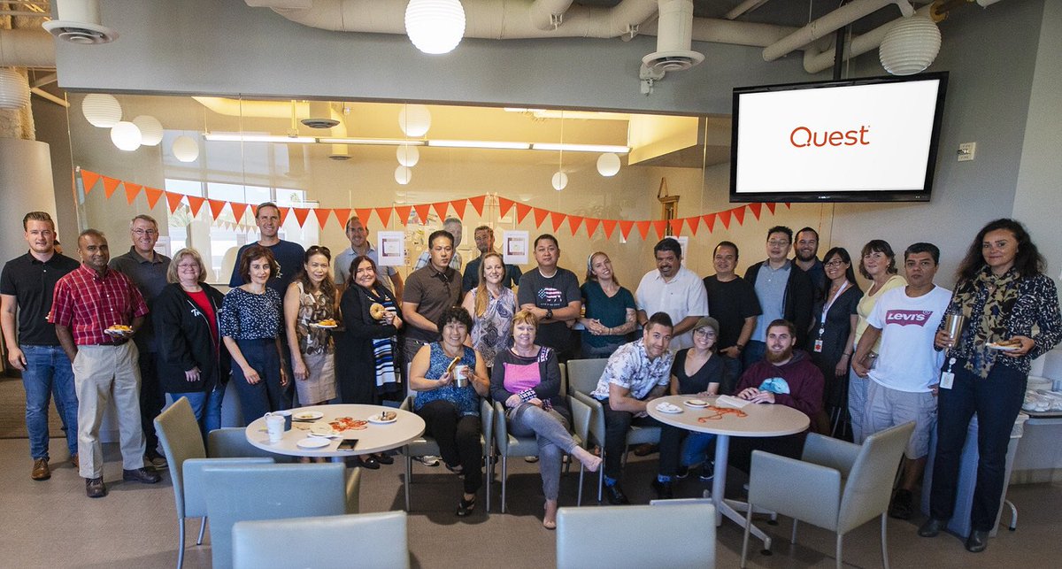 Quest's tweet photo. Happy Bagel Wednesday from Aliso Viejo HQ!🥯 We are half way through the week. Let’s finish this week strong! Thank you all for your hard work!💪🏼🐪
#lifeatquest https://t.co/nbYrQPlHDO