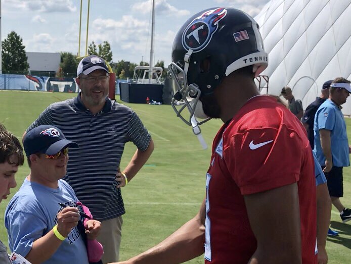 jwyattsports's tweet photo. Matthew Drumright from @SpecialOlympics visited @Titans practice today and he’ll call the first play in Sunday night’s preseason game vs the @steelers. 
@SOTennessee https://t.co/w68KcwE4ig