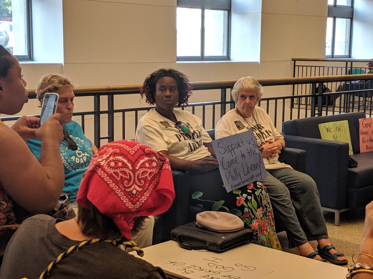 shayzalis's tweet photo. #PhillyADAPT spending the day with @PPEHRCorg taking over the @FreeLibrary using our 1st amendment right to speak out against the termination of the #PAGeneralAssistanceProgram &amp; the closing of the #WomensShelter here in Philadelphia.

Taking Action NOW! 
#LivesOverLuxury https://t.co/0oZvowV1Rm