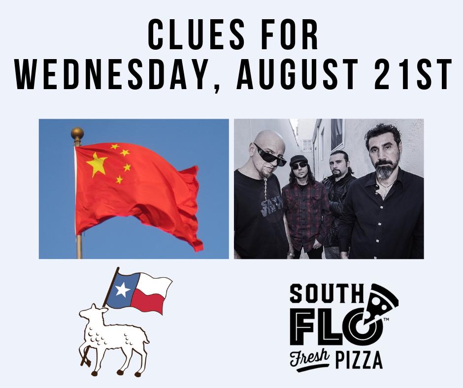 AustinTrivia's tweet image. See y'all at @MoutonsBistro or #SouthFloPizza tonight! 
It'll be helpful if you read up on: who released Steal This Album and Hypnotize in the 1990s AND the People's Republic of China flag. #AustinTrivia