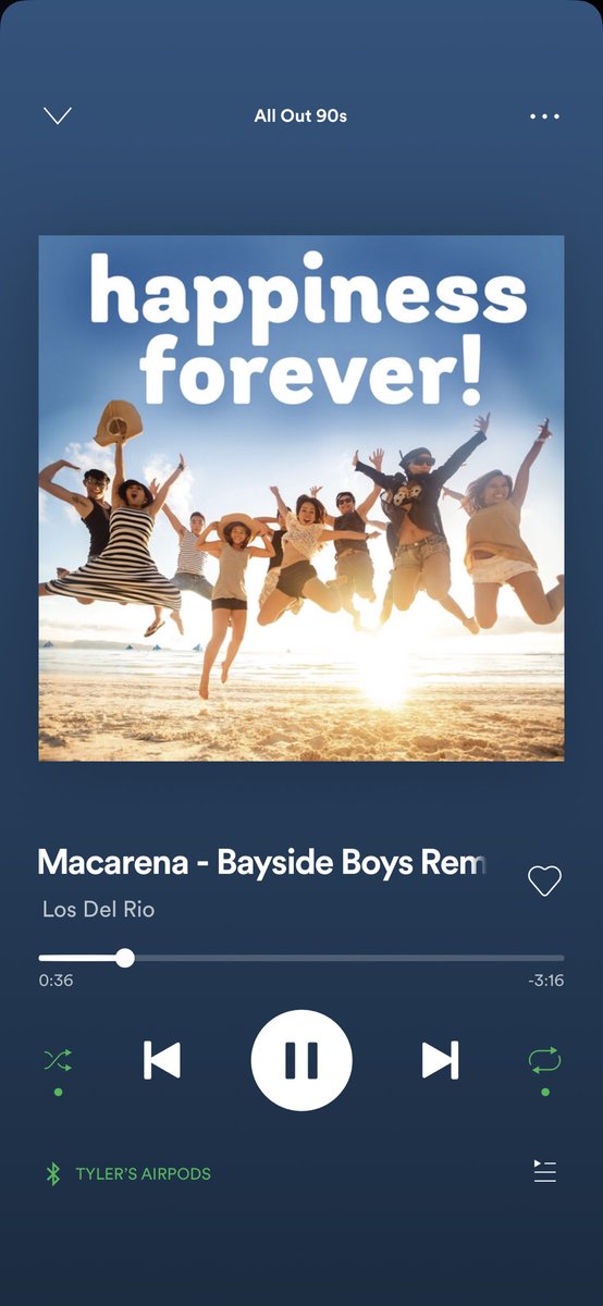 TylerKoenigs's tweet photo. @Spotify some days just makes you stand up and do the Macarena! #macarena #humpday #90sKid 😂🕺🏼💃🏽🤷🏻‍♂️ https://t.co/RY06VrCSqH