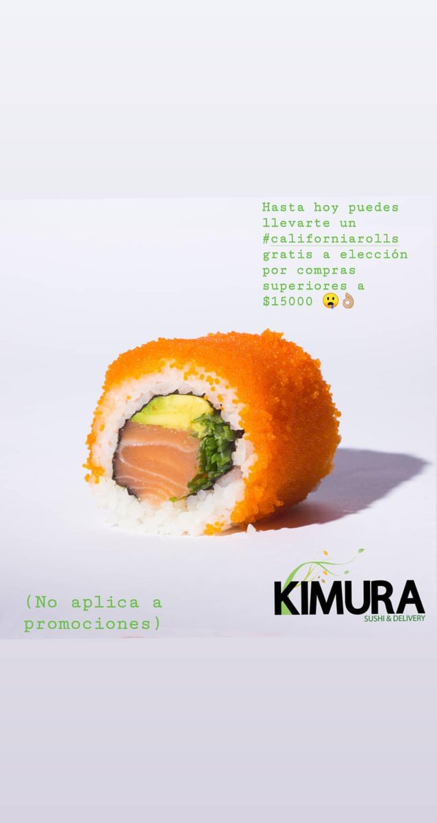 kimurasushi's tweet photo. HOY, HOY, HOY!
No te pierdas por compras superiores a $15000 un #californiarolls gratis a elección 🤤👌🏼🍣
#sushi #veggie #premium #providencia #santiagocentro https://t.co/tJ8fPX9wUR