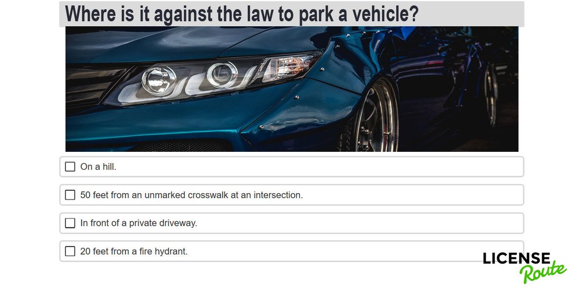 licenseroute's tweet photo. Where is it always illegal to park a vehicle?

Free DMV Test answers at Licenseroute: https://t.co/loq1jG6eUI

#licenseroute #xzelenz #dmvtest #permittest #permitpractice #driversed #education #northcarolina #california #texas #UnitedStates https://t.co/vjxBTDQwoo