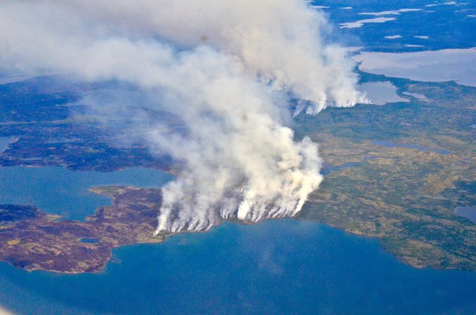 Smoke from fires burning in the Northwest Territories, seen from a plane