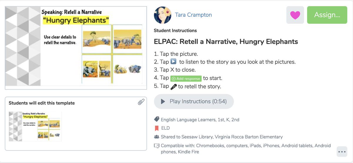 TaraRaeCrampton's tweet photo. Guess what?? I made some more ELPAC speaking practice activities in @Seesaw!  Who wants to try them out? #vrbstrong #alisalstrong 🐿🌰🐘🌳 https://t.co/fbQmmJz7um