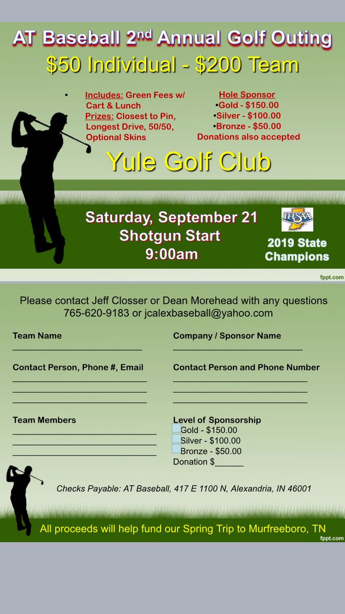 AlexTigersBBall's tweet photo. 2nd annual ATbaseball golf Fundraiser scramble! Get signed up and and let’s have some fun! #helpsupportATbaseball #20192Astatechamps https://t.co/TzfdWnaKO5