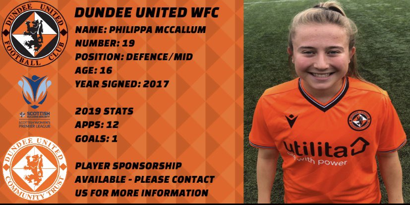DundeeUnitedFCW's tweet image. Final player for tonight is one of our young guns @philymccallum . Phil is one of our 16 year olds and between them they have over 50 starts this season. Phil has a left foot often described as a wand. #DUWFC #leftfootwand