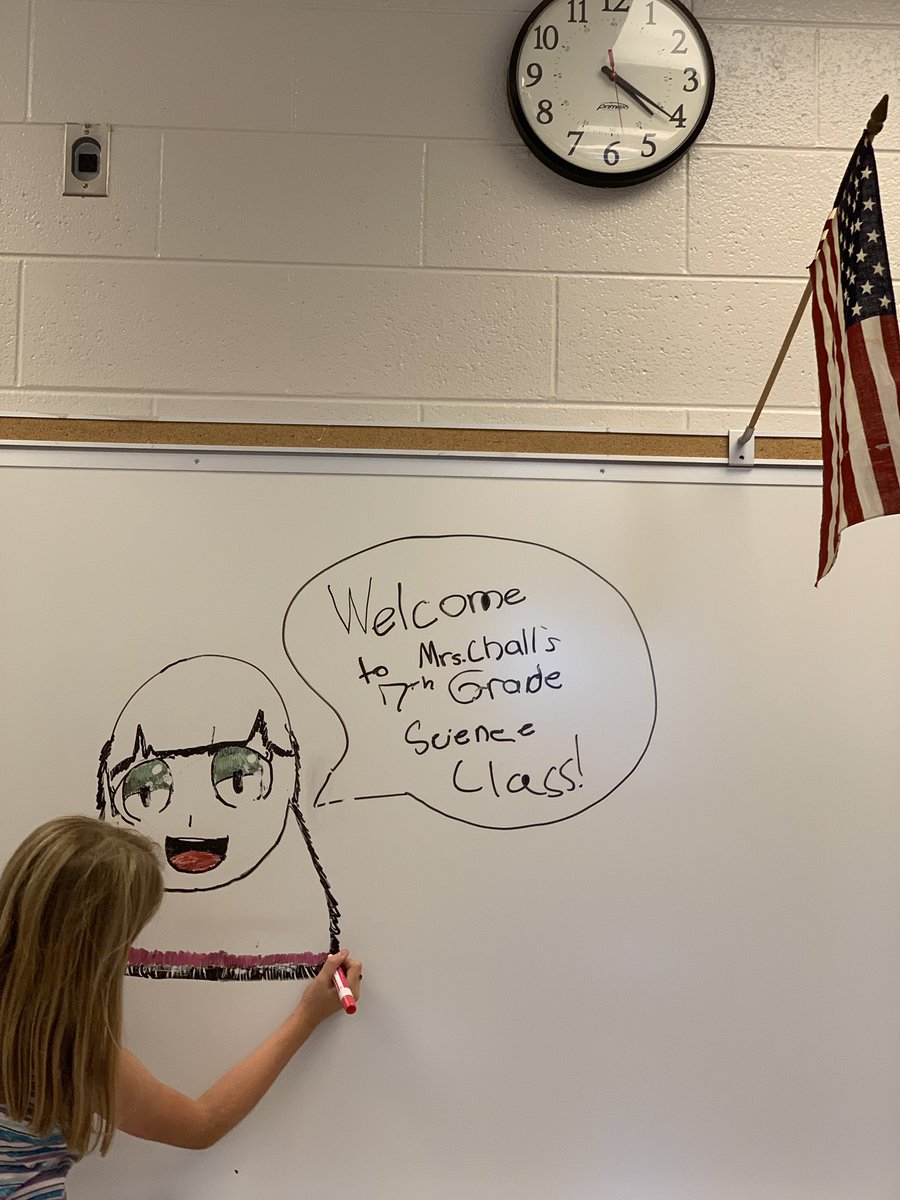 Kate_Chall's tweet photo. First day back! 2019-2020 new school year excitements 🤗 New white boards installed, my little joining me in middle school😱 #backtoschool #challscience @TMStiger1 https://t.co/aZYYSBQGvC