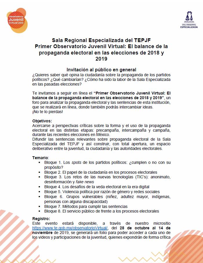 ople_Ver's tweet photo. La Sala Regional Especializada del TEPJF invita a las y los jóvenes a participar en el “Primer Observatorio Juvenil Virtual: El balance de la propaganda electoral en las elecciones de 2018 y 2019”.  Para mayor información consulta el siguiente enlace: https://t.co/QcvfSwpAuD https://t.co/olFnBxH2OG