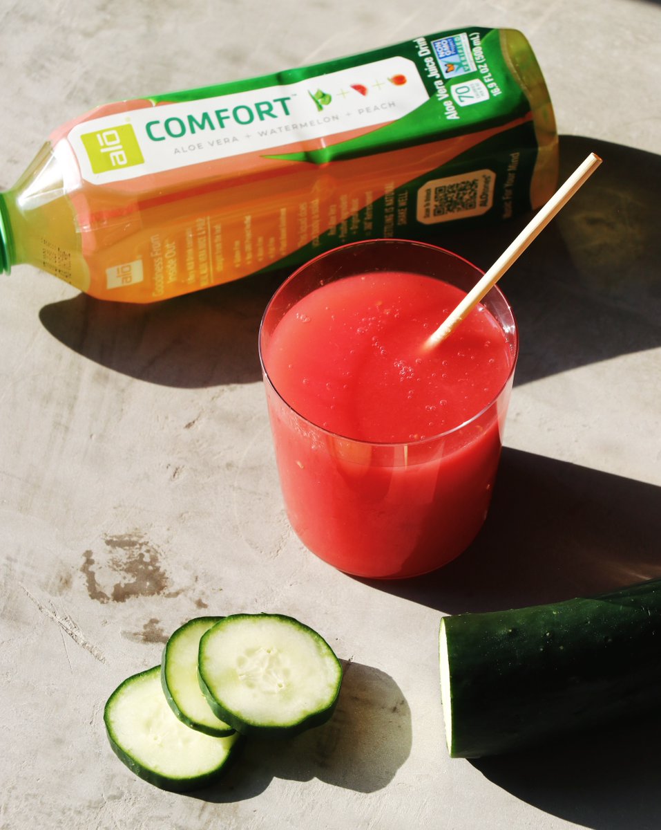 ALOdrink's tweet photo. We all know that #ALOComfort is delicious on its own. But if you're looking to turn those summertime vibes up a notch, try blending fresh watermelon and cucumber juice to taste πππ₯ Yup, you're welcome π #ALODrink #makeyourbodysing https://t.co/ct7Cee0MO6