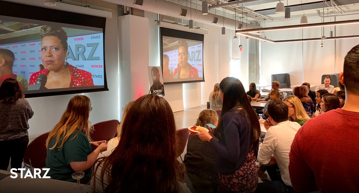 STARZCareers's tweet photo. Team Starz celebrates "New York-style" with yummy pies and champ, toasting the season 6 premiere of @Power_STARZ. After watching red carpet arrivals from MSG, all enjoy an advanced screening of episode 601. Shhh... no spoilers!
#teamstarz #powertakesmsg #teamghost #teamtommy https://t.co/Plt0aWRWOt