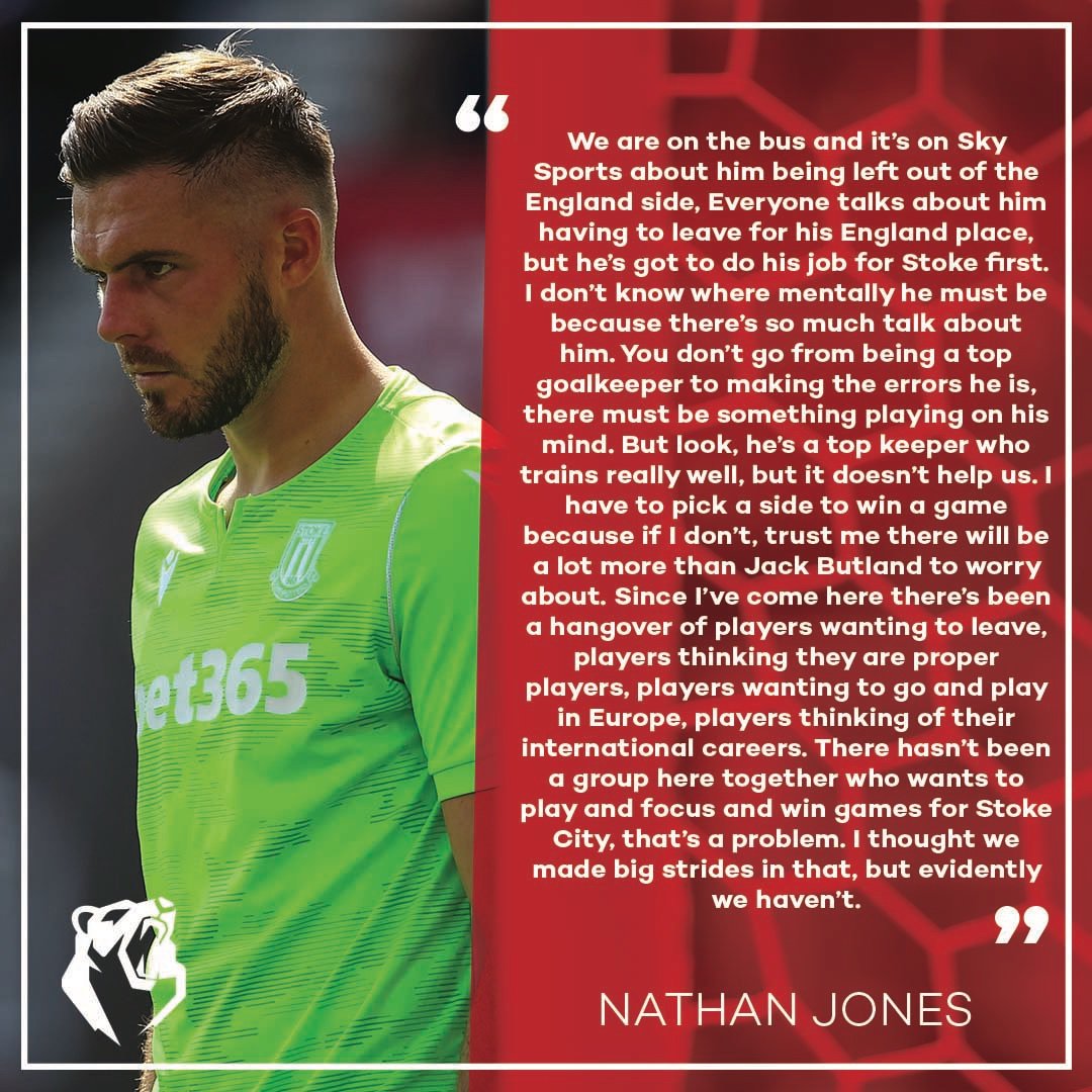TheBearPitTV's tweet photo. Nathan Jones does not hold back when talking about Jack Butland and the mentality of some of the squad. #SCFC #TBPTV (Sentinel) https://t.co/FwECVKnlhz