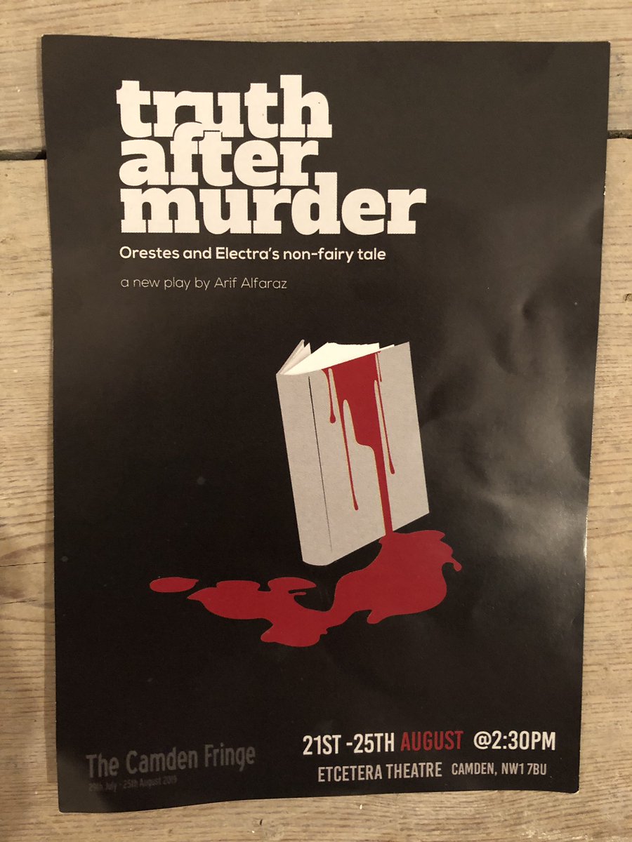Electra vowed to avenge the death of her father @tobe_creatives <a href="/truthmurderplay/">Truth After Murder - Play</a> <a href="/EtceteraTheatre/">Etcetera Theatre</a> <a href="/CamdenFringe/">Camden Fringe</a> Battles with pain anger sadness exhaustion. Intense drama. Good performances #RiccardoCarollo #MarianaEliteche