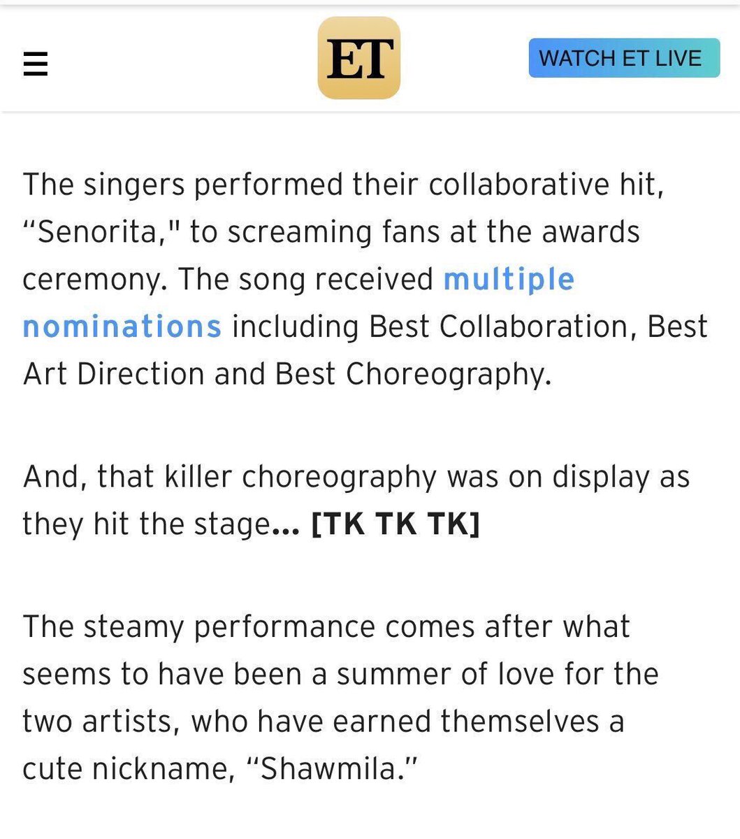 Entertainment Weekly accidentally release article before scheduled release. 

The article states that Shawn Mendes & Camila Cabello got flirty at their VMAs performance, despite the award show not even happening yet.