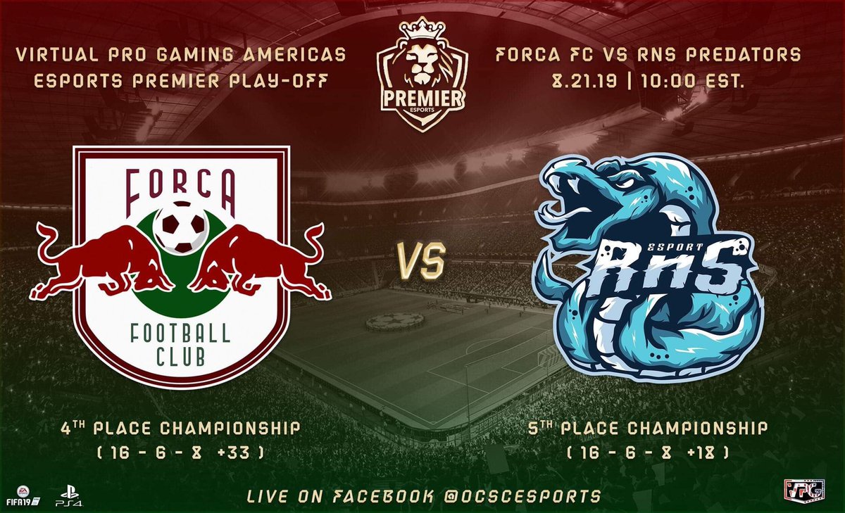 ocscesports's tweet photo. Huge matchup tonight in the @VPGAmericas 11v11 pro clubs league as the winner gets promoted to Div1 and the loser will go on to face yours truly on Monday for a pro/rel playoff. Good luck to both teams tonight. @VPGPremier @OfficialVPG @_FIFAeSport @NBCSportsSoccer  @ocscesports https://t.co/MWcwnKj1JH