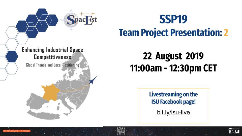 ISU Space Studies Program (@isu_ssp) on Twitter photo Tomorrow’s TP Presentation session will go as follows:
Team Project: Global Trends and Positioning
Sponsored by: <a href="/europtimist_eu/">Strasbourg Europtimist</a> <a href="/strasbourg/">Strasbourg.eu</a> <a href="/regiongrandest/">Région Grand Est</a> Tomorrow’s TP Presentation session will go as follows:
Team Project: Global Trends and Positioning
Sponsored by: <a href="/europtimist_eu/">Strasbourg Europtimist</a> <a href="/strasbourg/">Strasbourg.eu</a> <a href="/regiongrandest/">Région Grand Est</a>