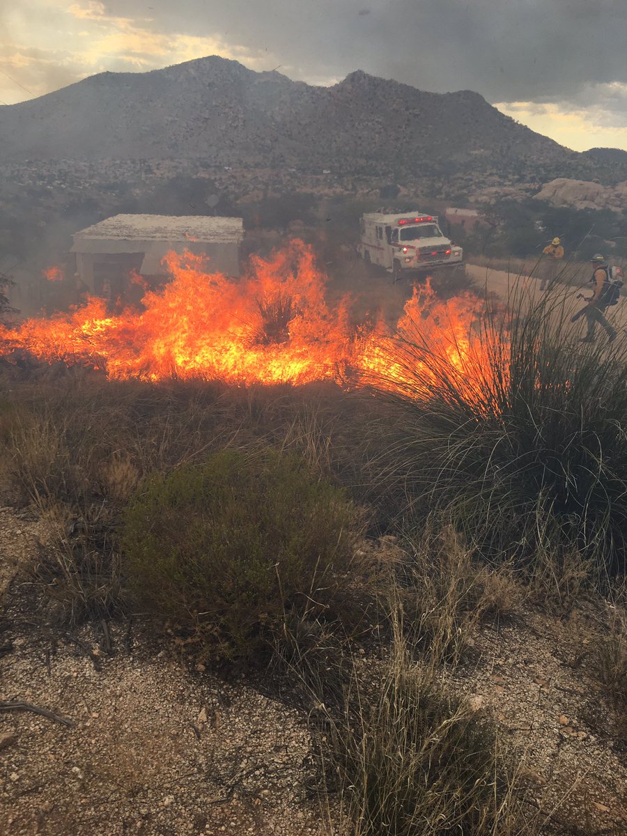 azstateforestry's tweet photo. Firefighters still working to stop forward progress on #RoblesFire #CochiseCounty. Fire was 40 acres, but has grown. IC will get better acreage in daylight tom. Fire is burning near I-10 & Dragoon Rd thru grasses & brush. No structures threatened at this time. #AZForestry #AZFire https://t.co/5lS8VNG8Gm