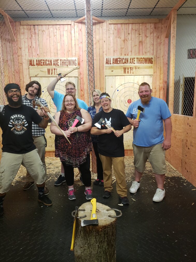 darlarbaughman's tweet photo. Axe throwing league. https://t.co/N8xjXJ851f