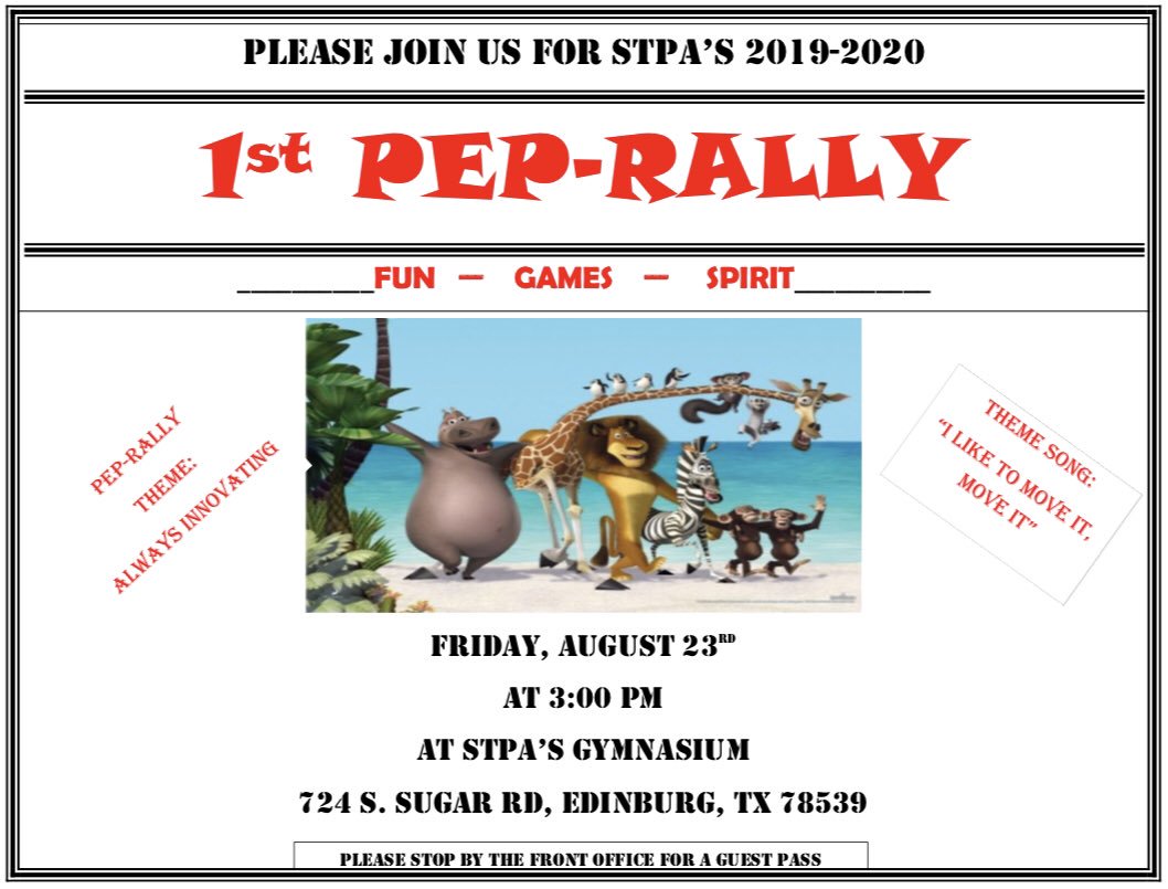 southtexasisdpa's tweet image. The South Texas ISD Preparatory Academy staff invites all parents to the 1st pep-rally of the 2019-2020 school year! Join us for an hour of fun and games to celebrate the beginning of a new year and the end of a great 1st week! 🎊🎉💫🎈