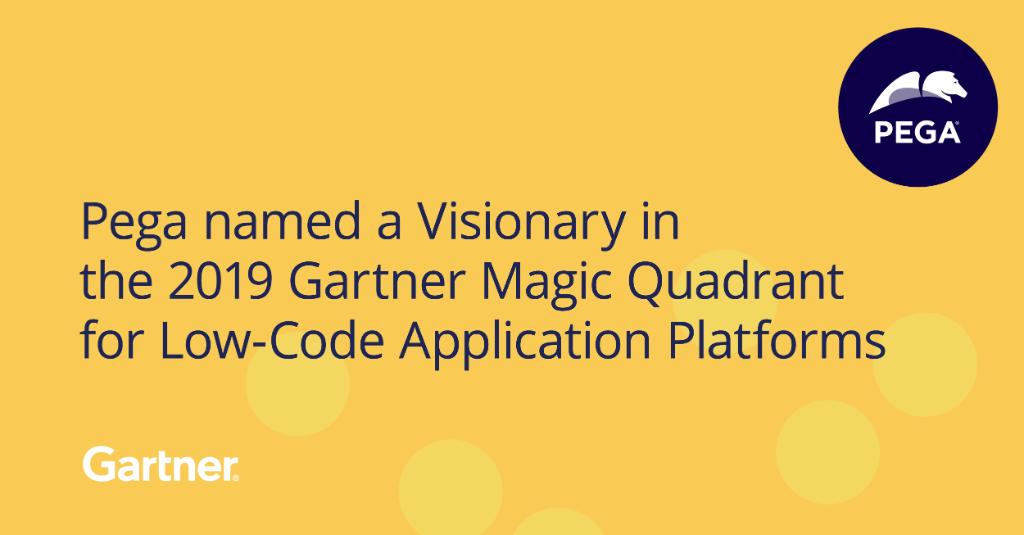 pega's tweet photo. We are proud to be recognized as a Visionary in Gartner’s Magic Quadrant for Enterprise Low-Code Application Platforms! https://t.co/h0807TLjMI https://t.co/yjLeBHmbC7