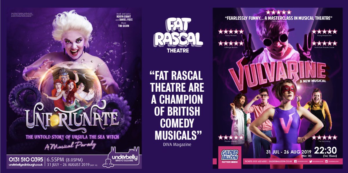 We've had the pleasure of seeing both of @WeAreFatRascal's shows this #EdFringe and LOVED them! 😍 

Pure fun and feminist theatre, if you have the chance to see #UnfortunateMusical & #VulvarineMusical, you definitely should! 🎉