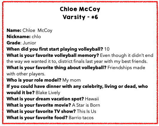 Meet Chloe McCoy - she is a junior and captain of our varsity team!