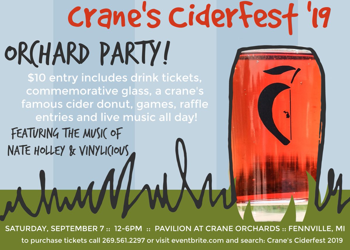 Save the date for Crane's Cider Fest '19, the Ultimate Orchard Party, Sept. 7th! Live music, games, raffle, drinks, donuts & more. $10 ticket includes a commemorative glass too! Find more area events:
https://t.co/RJqPxuATUX https://t.co/oOPwa4Tspa