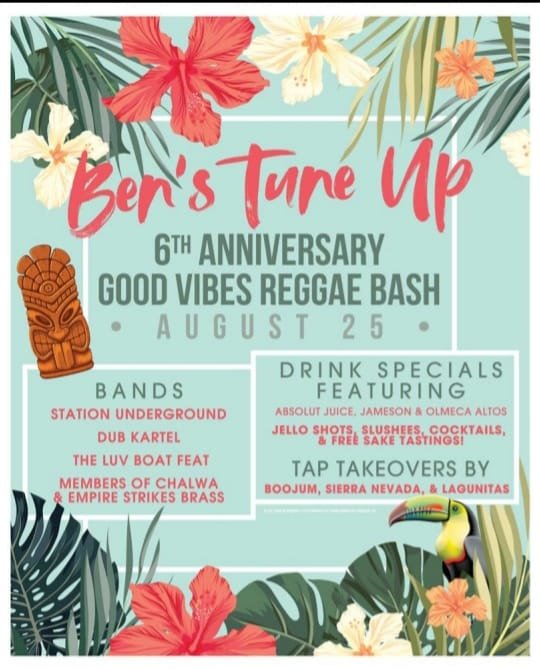 Ben's 6 Year Anniversary Party! Live Reggae all day! Frozen Drinks! Sake Tastings! BBQ Plates! Jello shots! Face Painting! Tap Takeover!