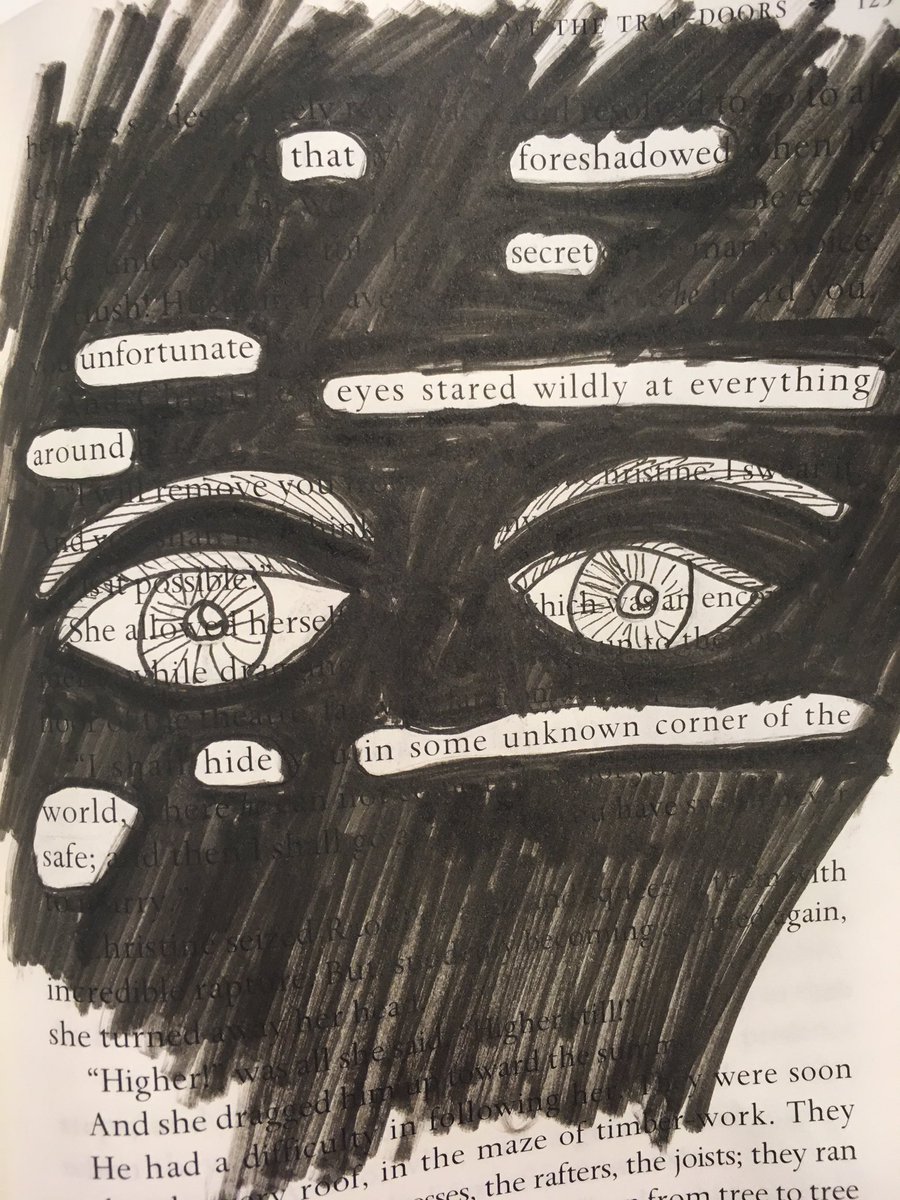 That foreshadowed
Secret
Unfortunate 
Eyes stared wildly at everything around
Hide in some unknown corner of the world
Safe
.
#poem #poetry #blackoutpoem #blackoutpoetry #gothicpoem #gothicpoetry #transformativeart #transformativepoetry