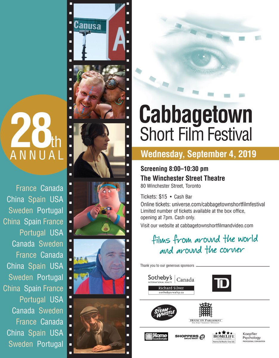 CabbagetownFF's tweet photo. Now's the time to get your tickets for the 28th Cabbagetown Short Film Festival, 11 outstanding shorts⁠—comedy, drama, documentary &amp; animation⁠—await.
Wednesday, Sept 4, 8pm-10:30pm  at the Winchester Theatre in the heart of Toronto:
https://t.co/hliHbkbS6p https://t.co/nELfN5vmfc