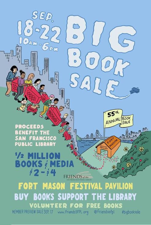AnchorBrewing's tweet photo. The BIGGEST book sale on the west coast is back! Come Sept 18-22 to the #BigBookSale at Fort Mason, Festival Pavilion. Proceeds go to the very wonderful @FriendsSFPL and their mission to support the @SFPublicLibrary! #BuyBooksSupportLibraries https://t.co/QxJLUWrNgi