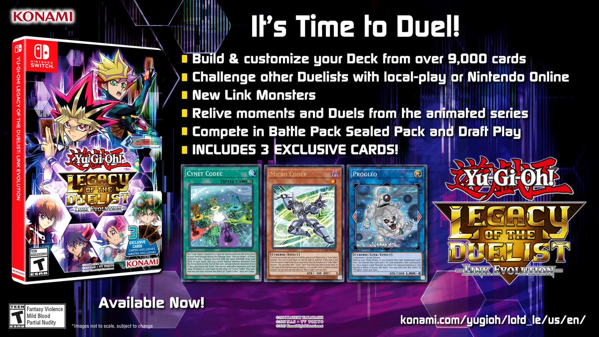 Yu-Gi-Oh! Legacy of the Duelist: Link Evolution is OUT NOW! Included are 3 exclusive official trading cards: Cynet Codec, Micro Coder, and Progleo! # YuGiOh https://t.co/OnW1glfh1O Yu-Gi-Oh! Legacy of the Duelist: Link Evolution is OUT NOW! Included are 3 exclusive official trading cards: Cynet Codec, Micro Coder, and Progleo! # YuGiOh https://t.co/OnW1glfh1O