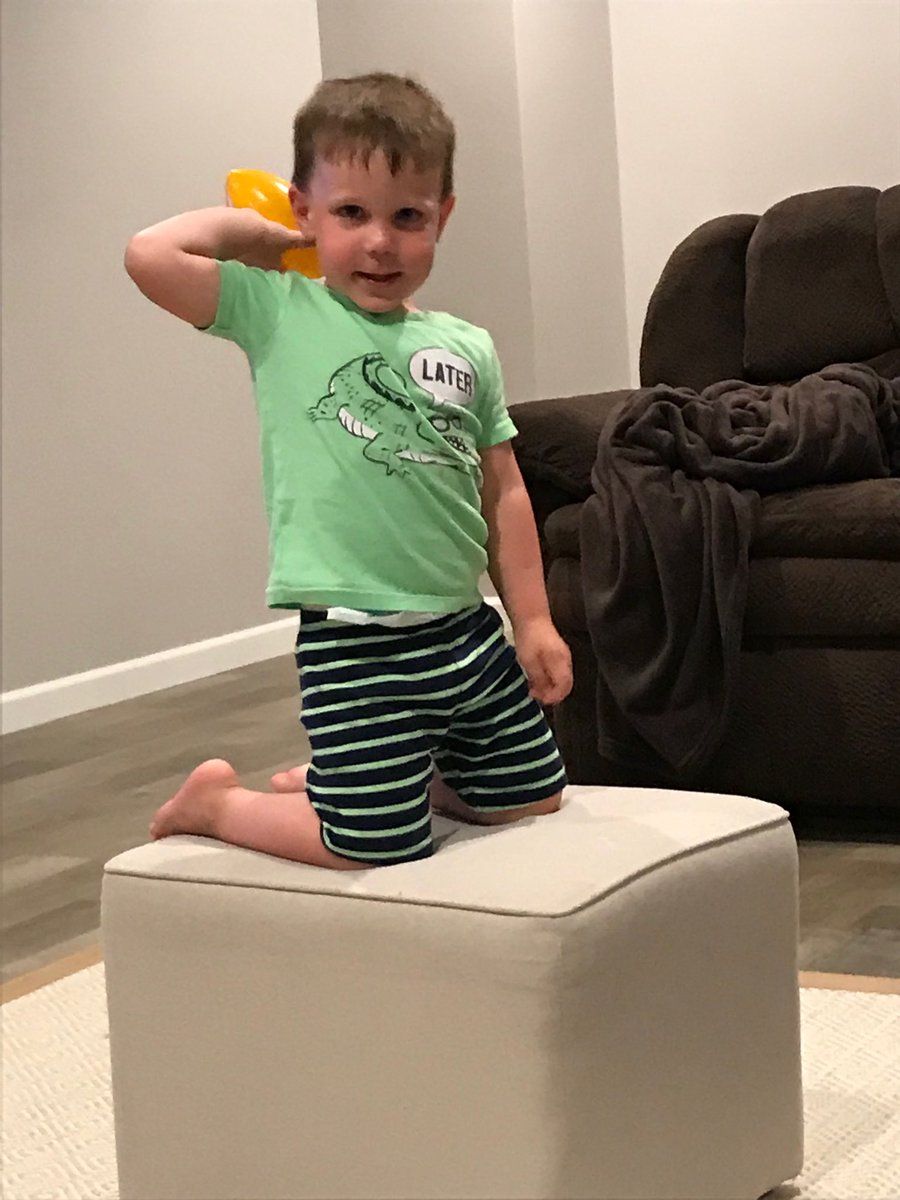 Jace wanted to throw football in the basement.  He understands already what time of year it is